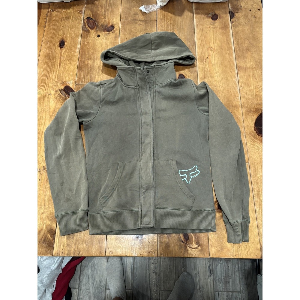 FOX Women's Full Zip Hoodie Sweatshirt Olive Green Small S Fleece Hooded